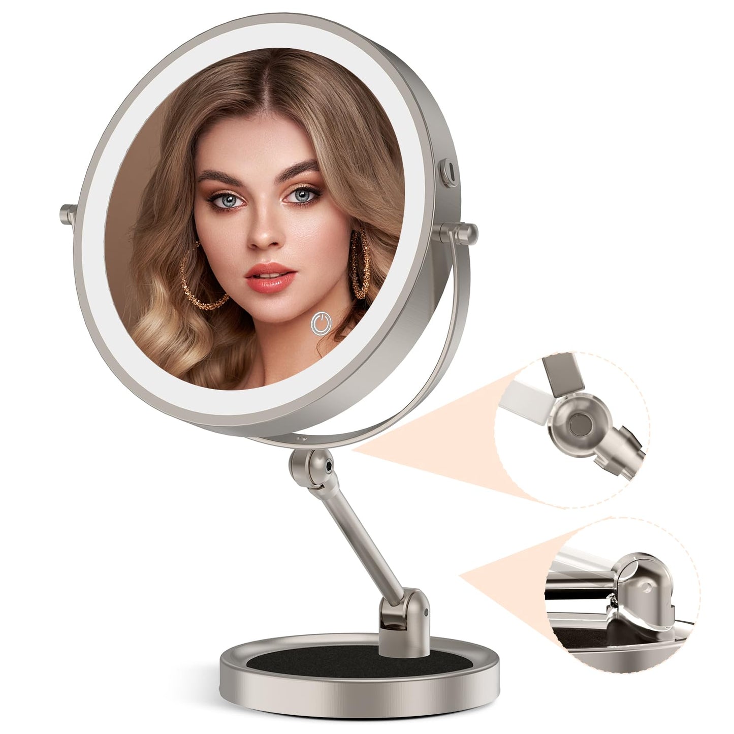 Rocollos 3.0 Nickle-9" Rechargeable Tabletop Lighted Vanity Personal Makeup Mirror