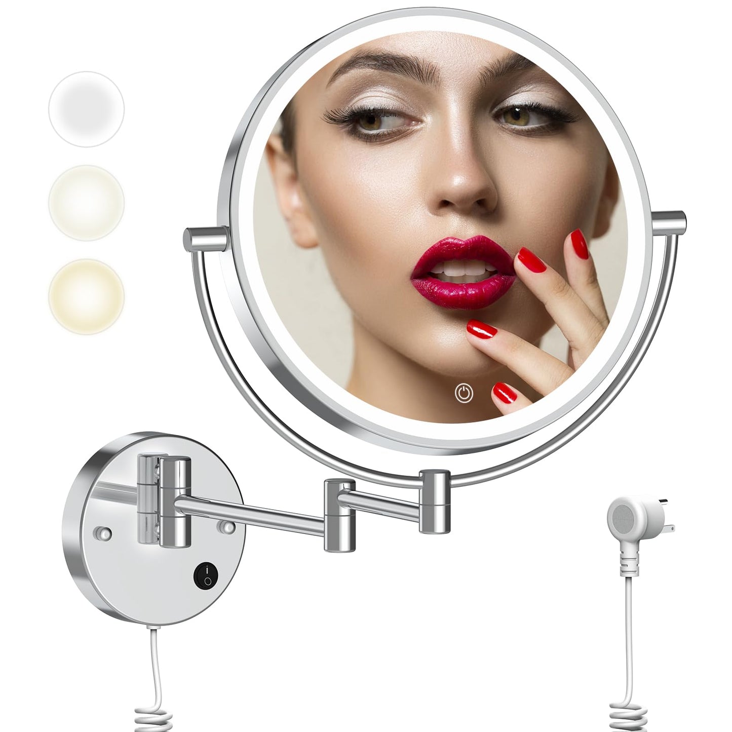 Rocollos 4.0 Chrome-9" Plug-in Wall Mounted Lighted Makeup Cosmetic Mirror