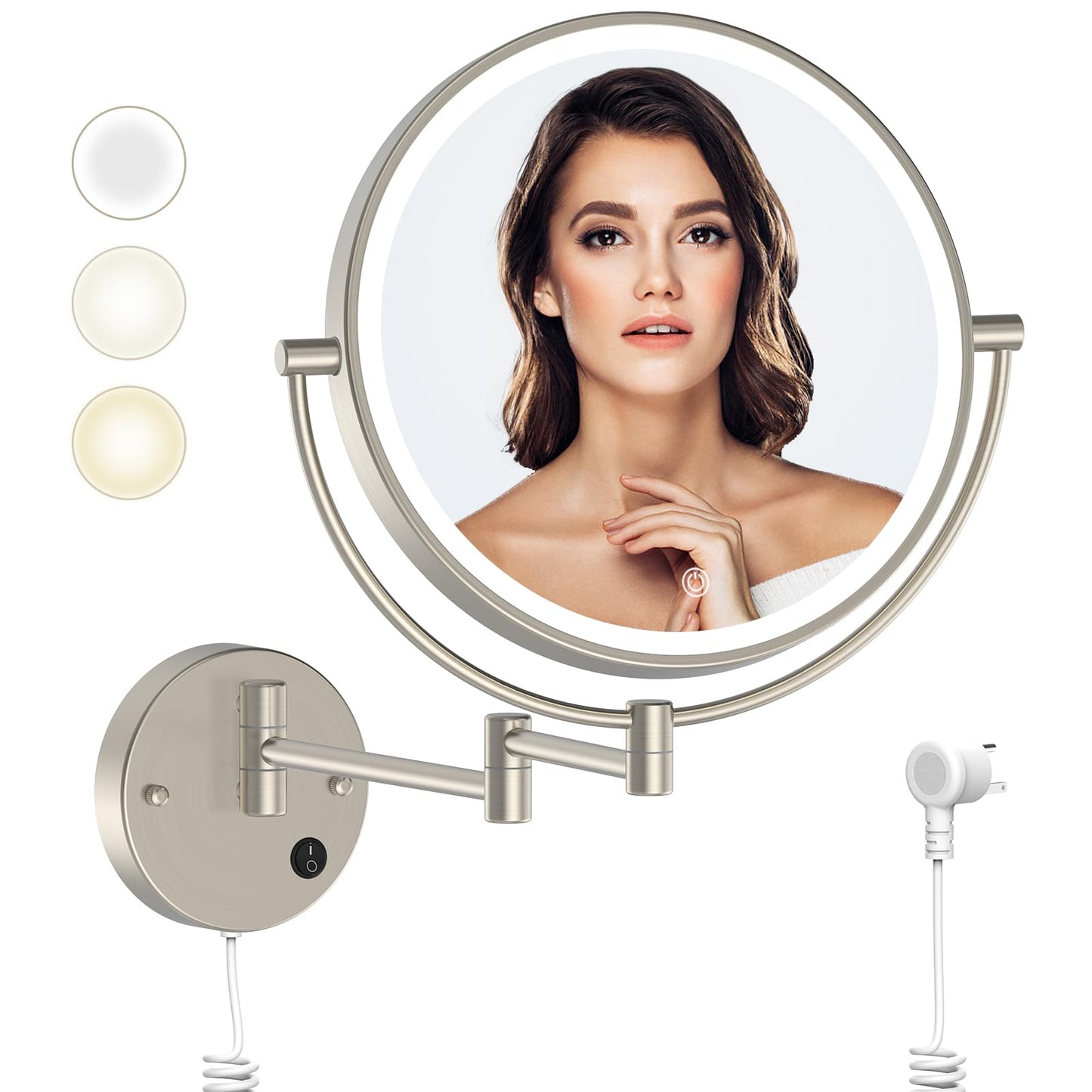 Rocollos 4.0 Nickle-9" Plug-in Wall Mounted Lighted Makeup Cosmetic Mirror