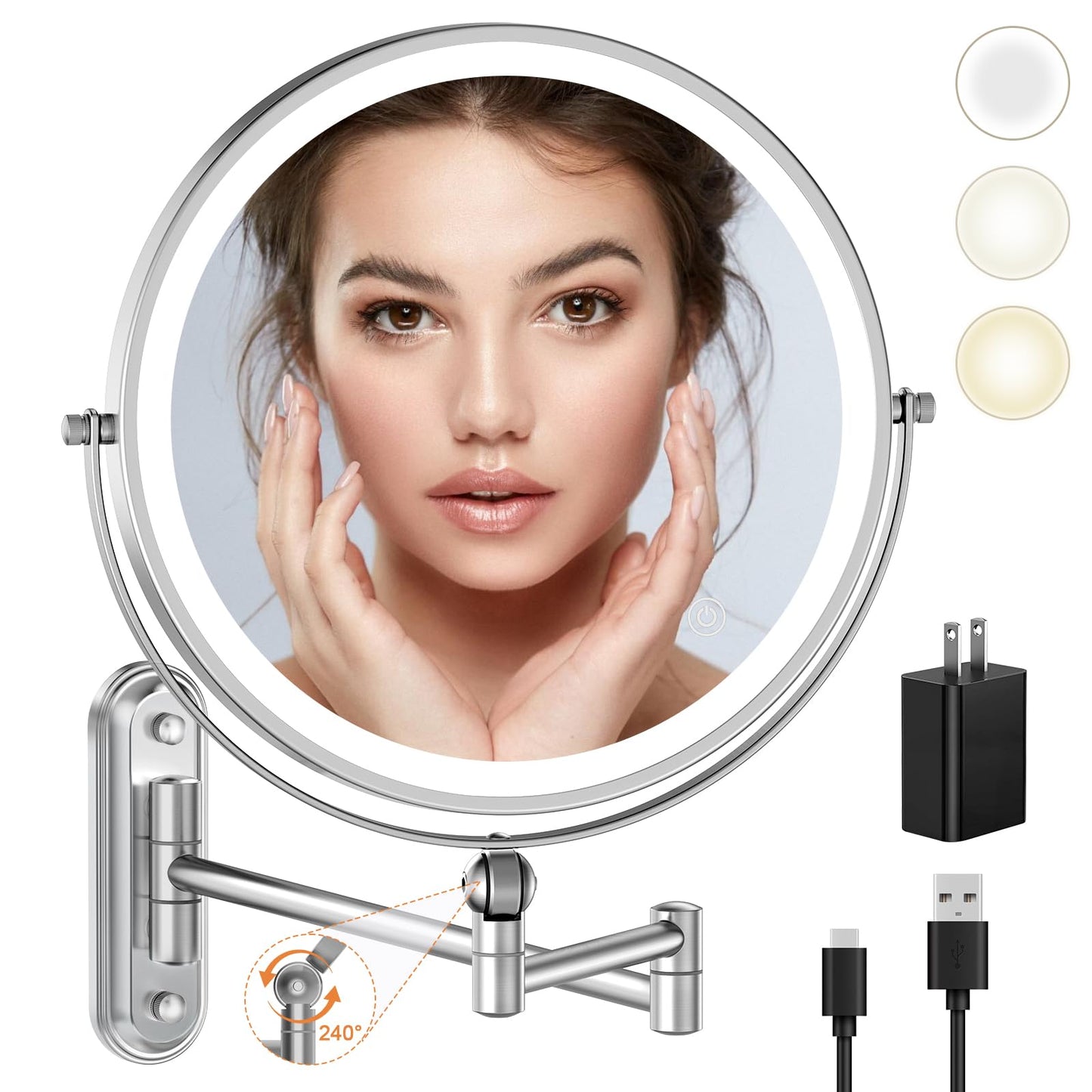 Rocollos 5.0 Chrome-Upgrade Minimal Base 9" Wall Mounted Makeup Lighted Mirror