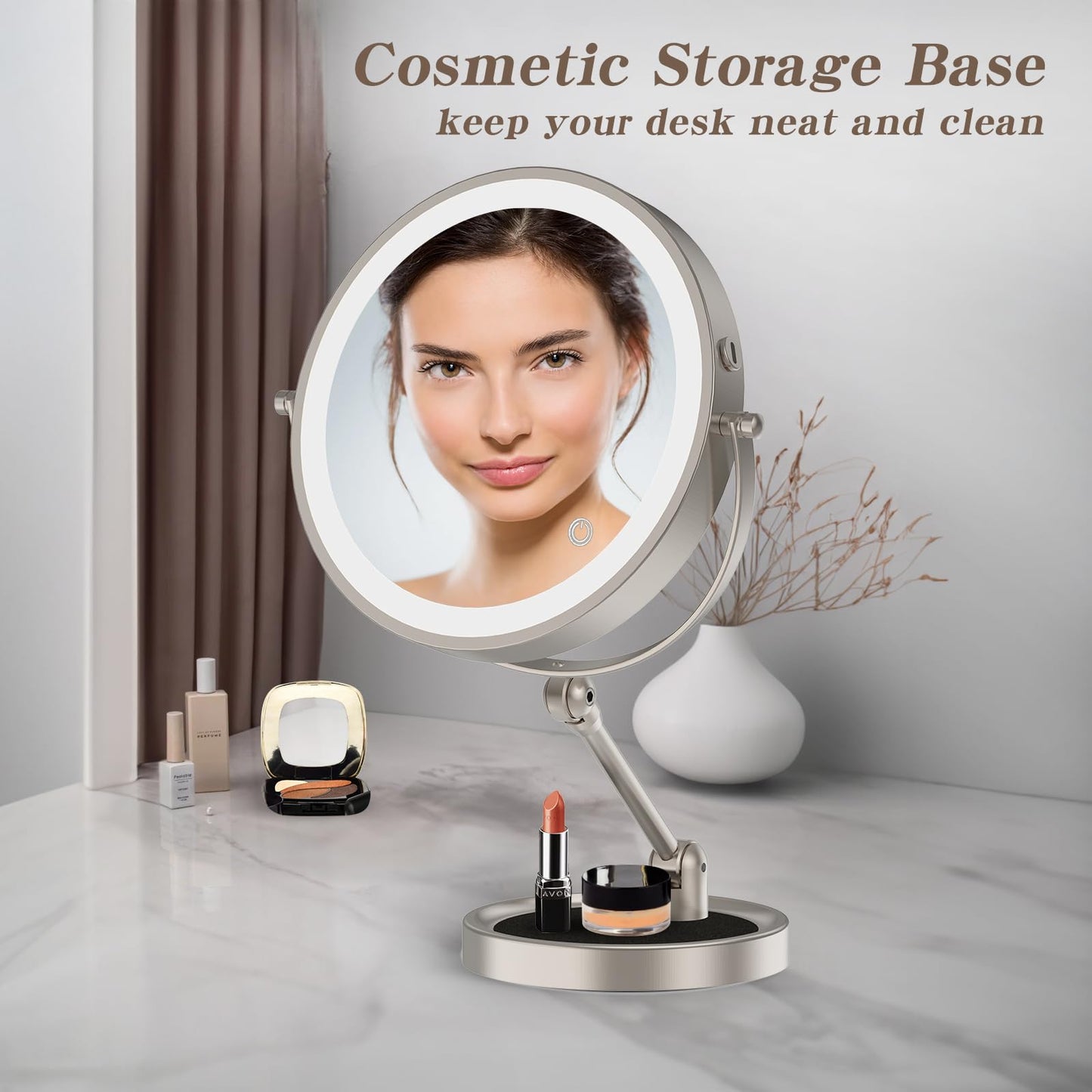Rocollos 3.0 Nickle-9" Rechargeable Tabletop Lighted Vanity Personal Makeup Mirror