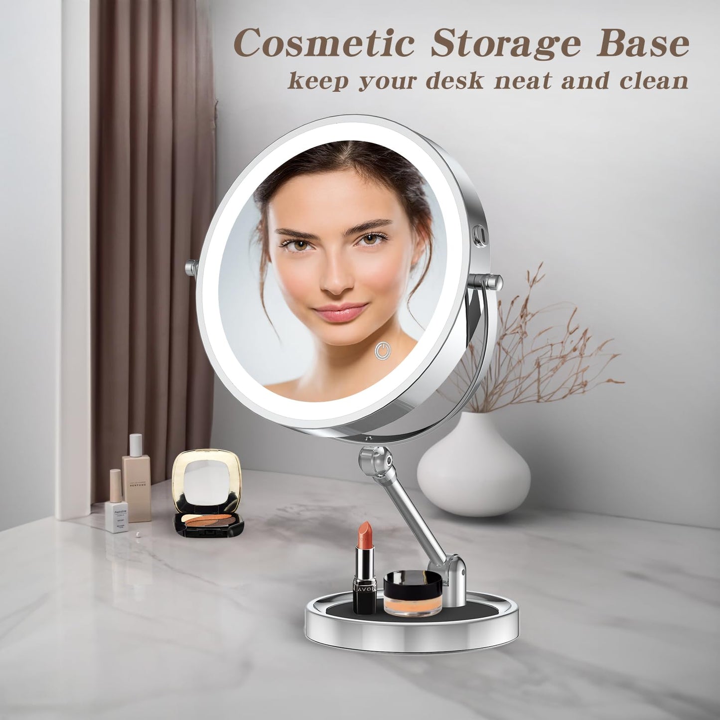 Rocollos 3.0 Chrome-8" Rechargeable Tabletop Lighted Vanity Personal Makeup Mirror