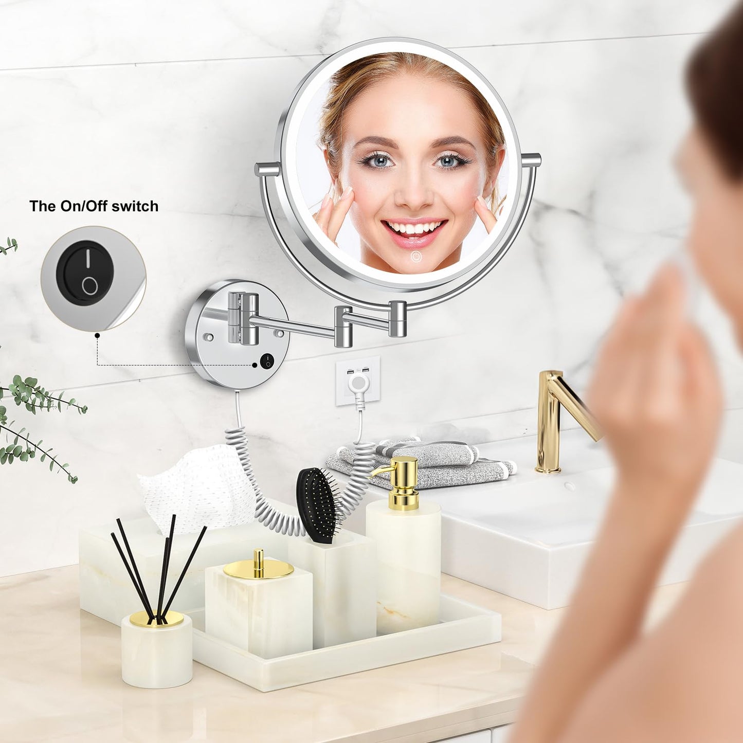Rocollos 4.0 Chrome-9" Plug-in Wall Mounted Lighted Makeup Cosmetic Mirror