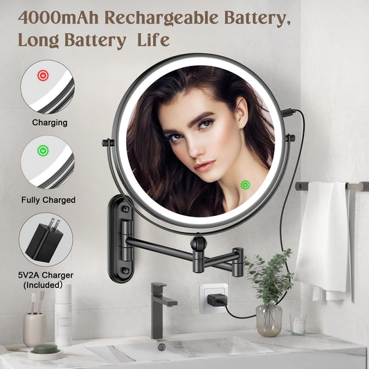 Rocollos 5.0 Black-Upgrade Minimal Base 9" Wall Mounted Makeup Lighted Mirror