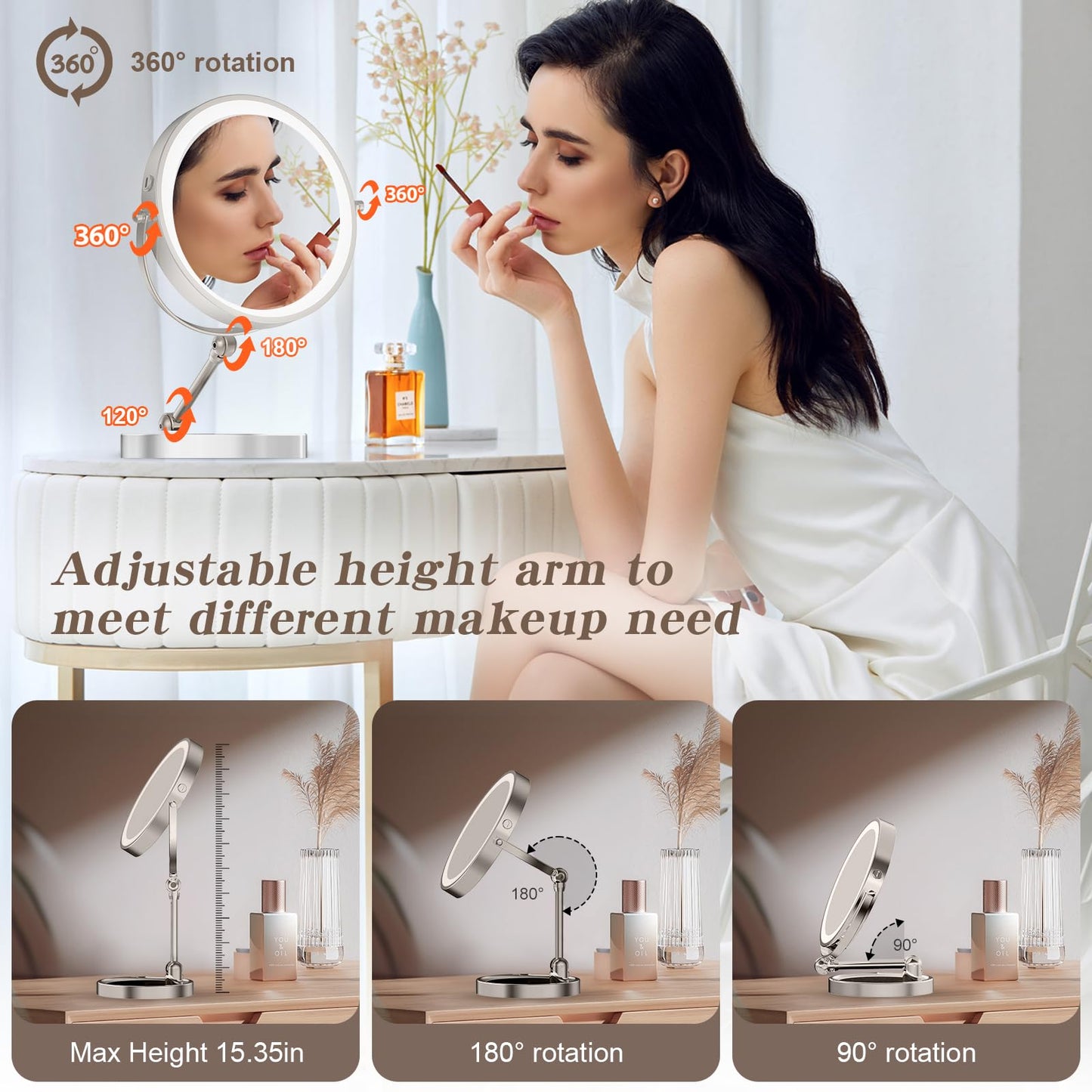 Rocollos 3.0 Nickle-9" Rechargeable Tabletop Lighted Vanity Personal Makeup Mirror
