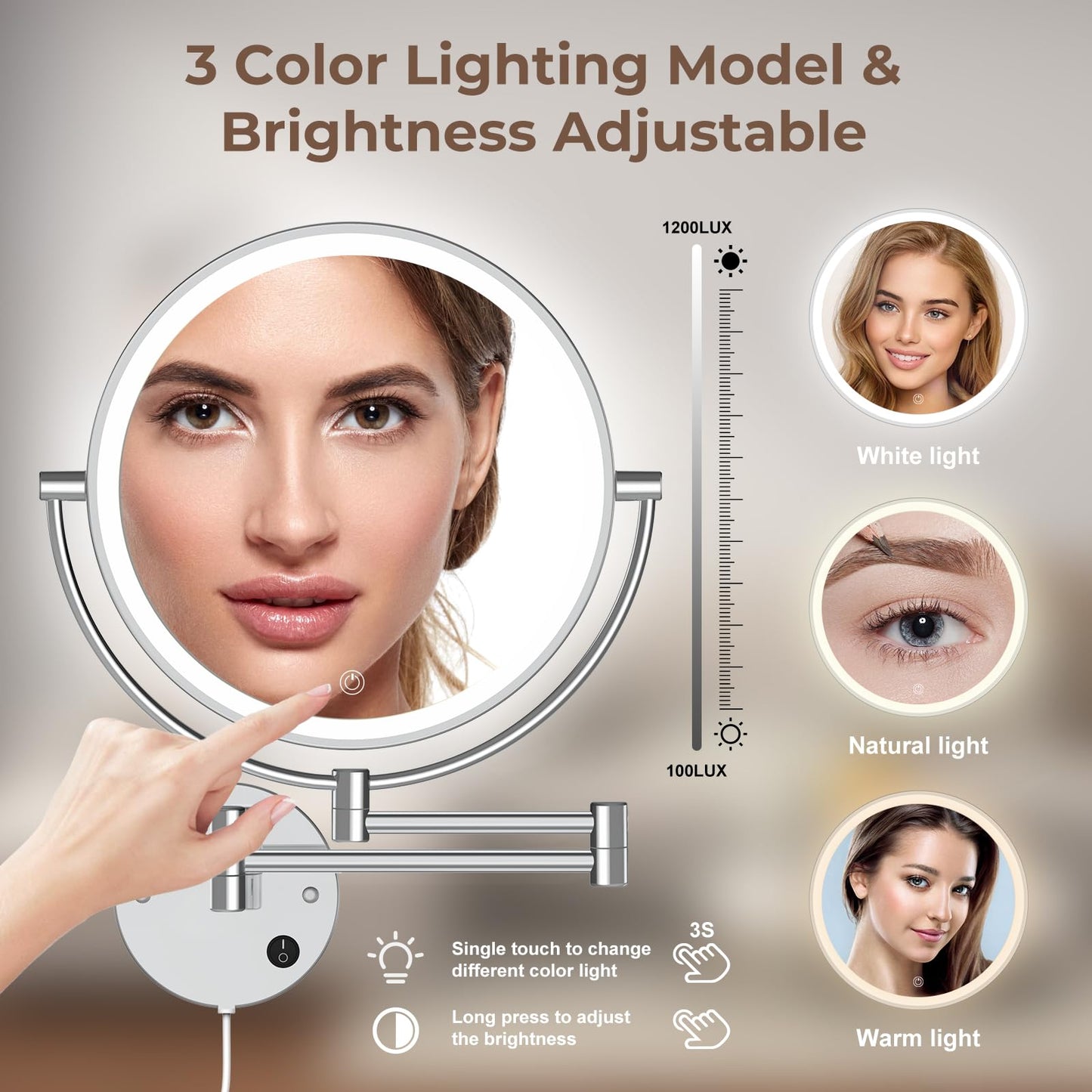 Rocollos 4.0 Chrome-9" Plug-in Wall Mounted Lighted Makeup Cosmetic Mirror