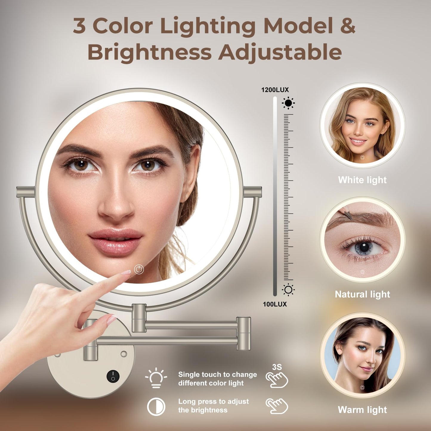 Rocollos 4.0 Nickle-9" Plug-in Wall Mounted Lighted Makeup Cosmetic Mirror