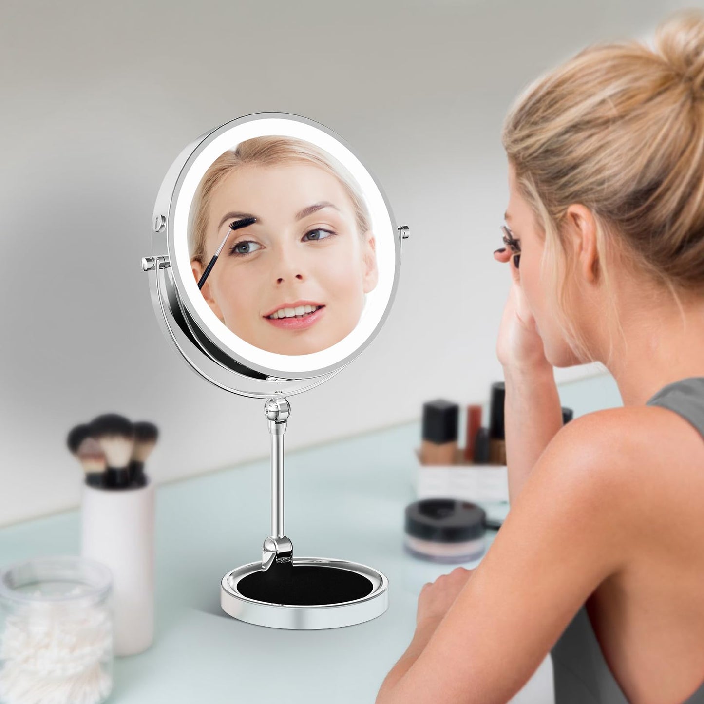 Rocollos 3.0 Chrome-8" Rechargeable Tabletop Lighted Vanity Personal Makeup Mirror
