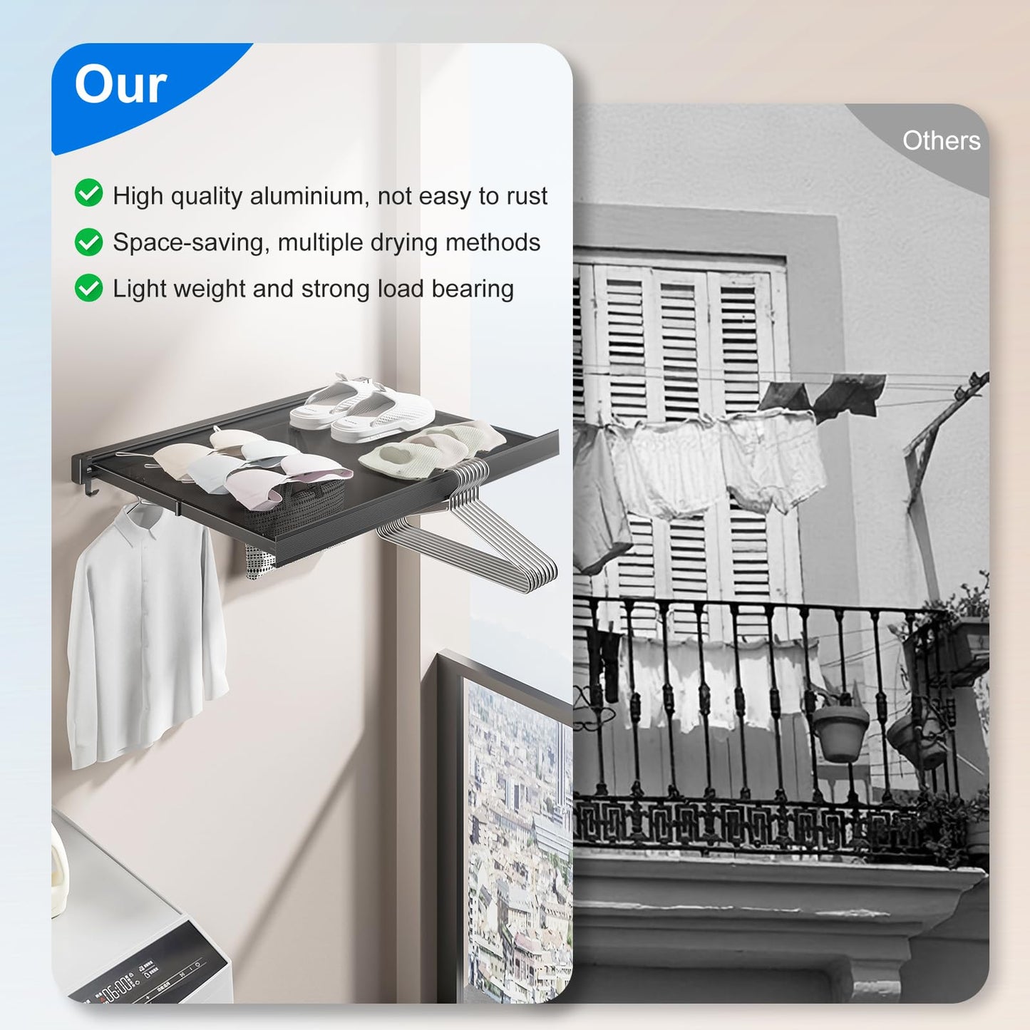 Rocollos 2-in-1 Space-Saving Wall-Mounted Towel Rack