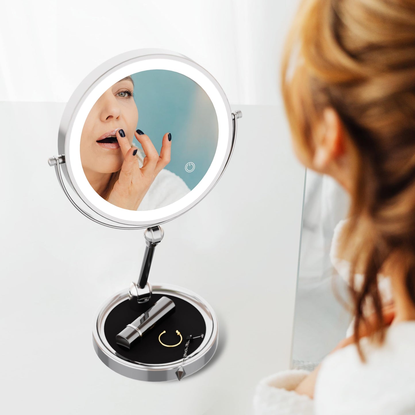 Rocollos 3.0 Chrome-8" Rechargeable Tabletop Lighted Vanity Personal Makeup Mirror