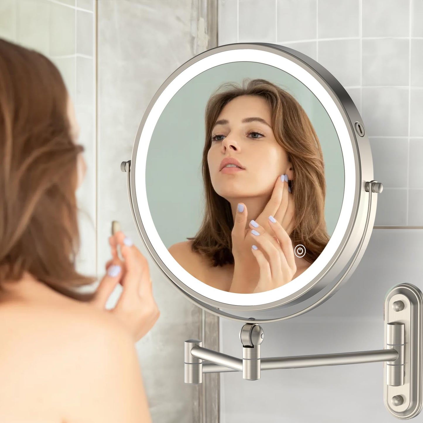 Rocollos 5.0 Nickle-Upgrade Minimal Base 9" Wall Mounted Makeup Lighted Mirror