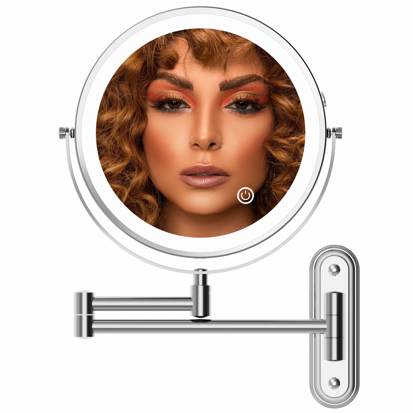 Rocollos 2.0 Chrome - Minimal Base Rechargeable Wall Mounted Lighted Vanity Personal Makeup Mirror