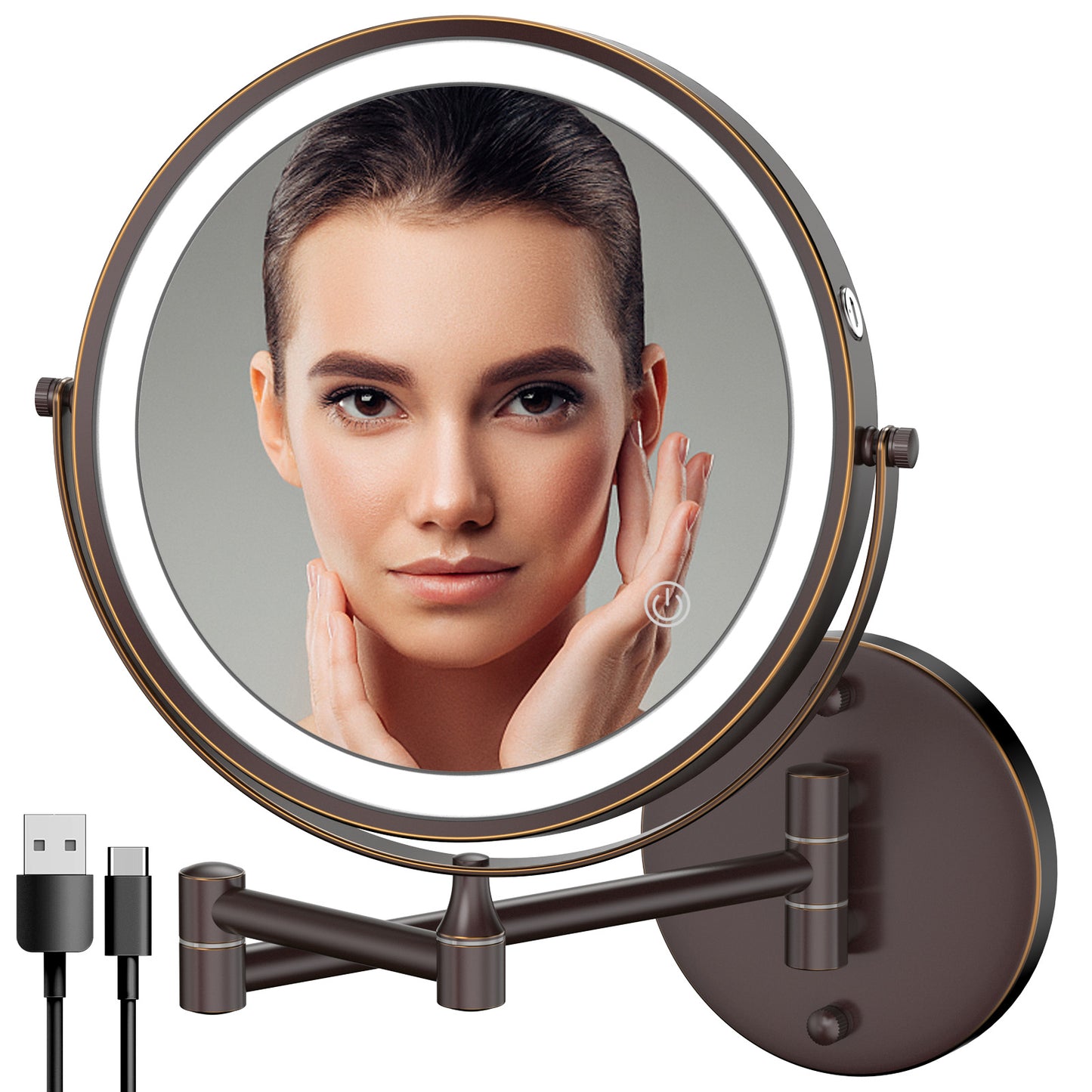 Rocollos 1.0 Bronze - Rechargeable Wall Mounted Lighted Vanity Personal Makeup Mirror