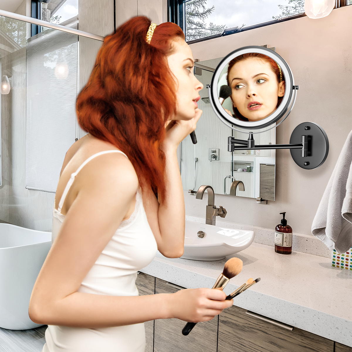 Rocollos 1.0 Black - Rechargeable Wall Mounted Lighted Vanity Personal Makeup Mirror