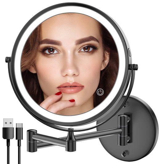 Rocollos 1.0 Black - Rechargeable Wall Mounted Lighted Vanity Personal Makeup Mirror