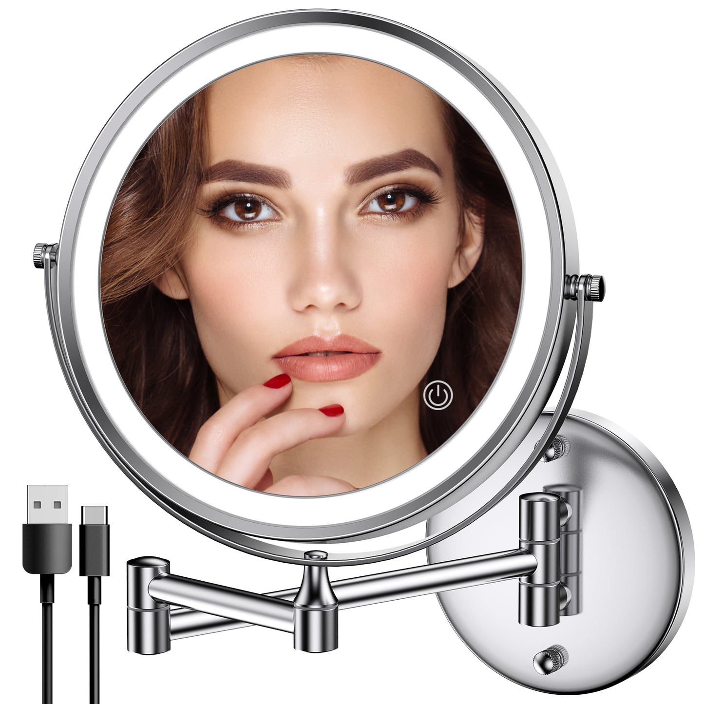 Rocollos 1.0 Chrome - Rechargeable Wall Mounted Lighted Vanity Personal Makeup Mirror